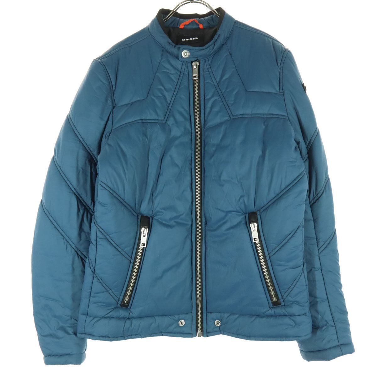 DIESEL ディーゼル ワンポイントロゴ プリント 長袖 ジップ 中綿ジャケット L ブルー系 メンズ