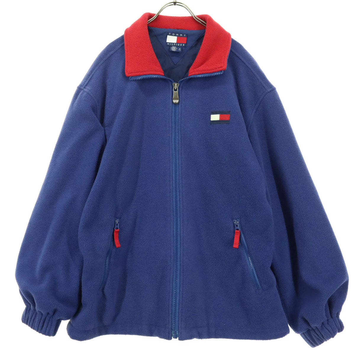 TOMMY HILFIGER トミーヒルフィガー 90s オールド フラッグタグ ワンポイントロゴ 長袖 トリコカラー フリースジャケット M ブルー メンズ