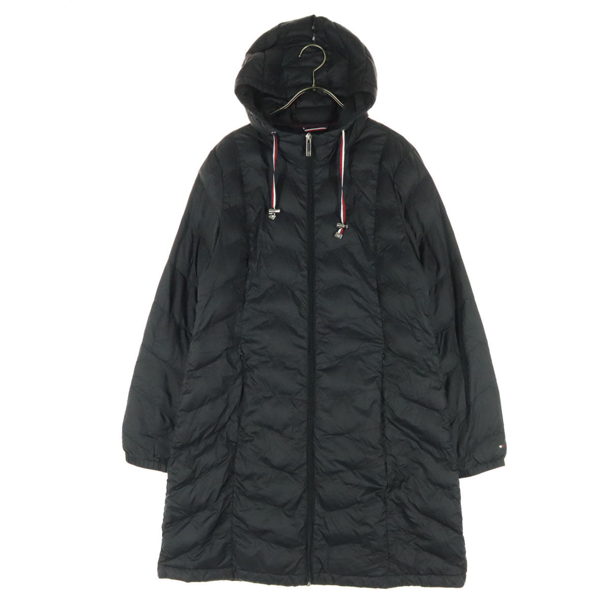TOMMY HILFIGER トミーヒルフィガー ナイロン ワンポイントロゴ 長袖 中綿コート L ブラック レディース