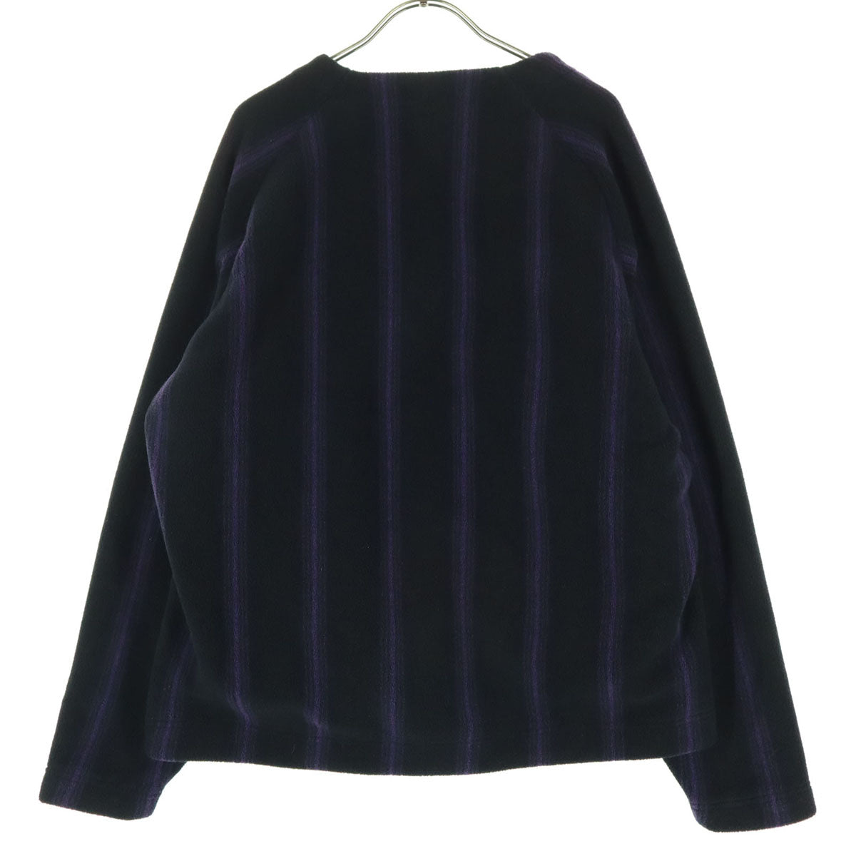 未使用 UNIQLO ユニクロ NEEDLES ニードルズ コラボ ワンポイント刺繍 ストライプ柄 長袖 フリース オーバーサイズ カーディガン M ブラック バイカラー メンズ