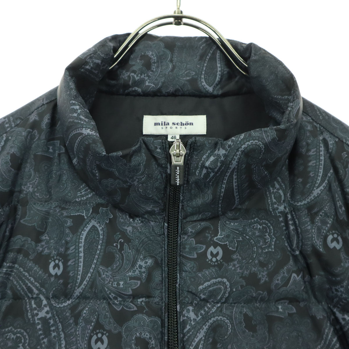 美品 mila schon SPORTS ミラショーン スポーツ ペイズリー柄 長袖 ダウンジャケット 46 ブラック メンズ