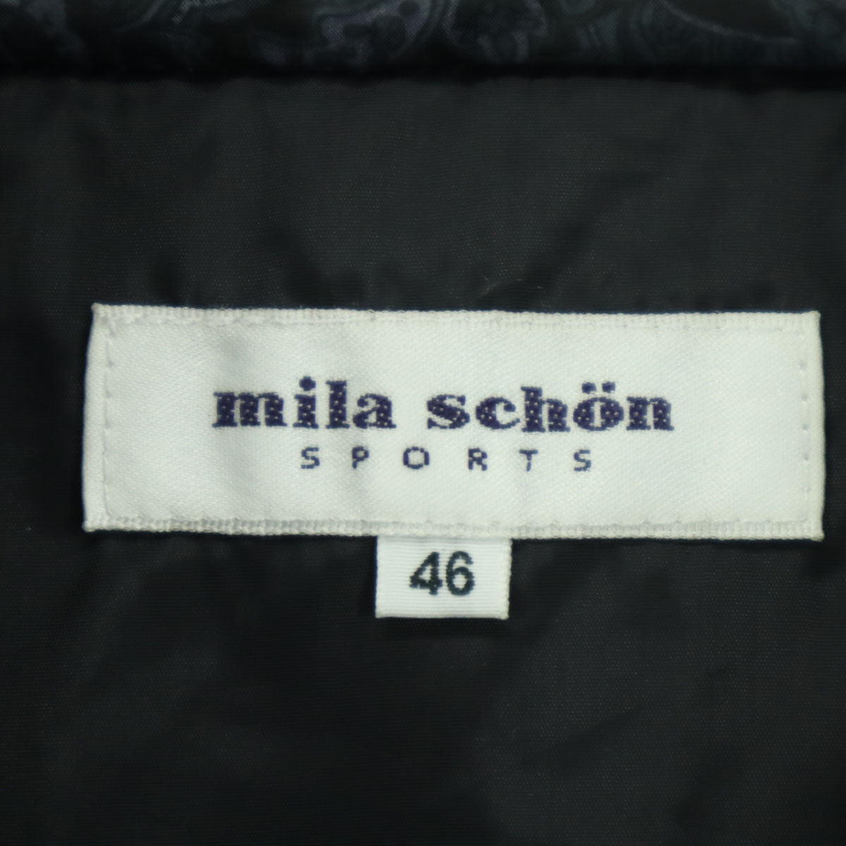 美品 mila schon SPORTS ミラショーン スポーツ ペイズリー柄 長袖 ダウンジャケット 46 ブラック メンズ
