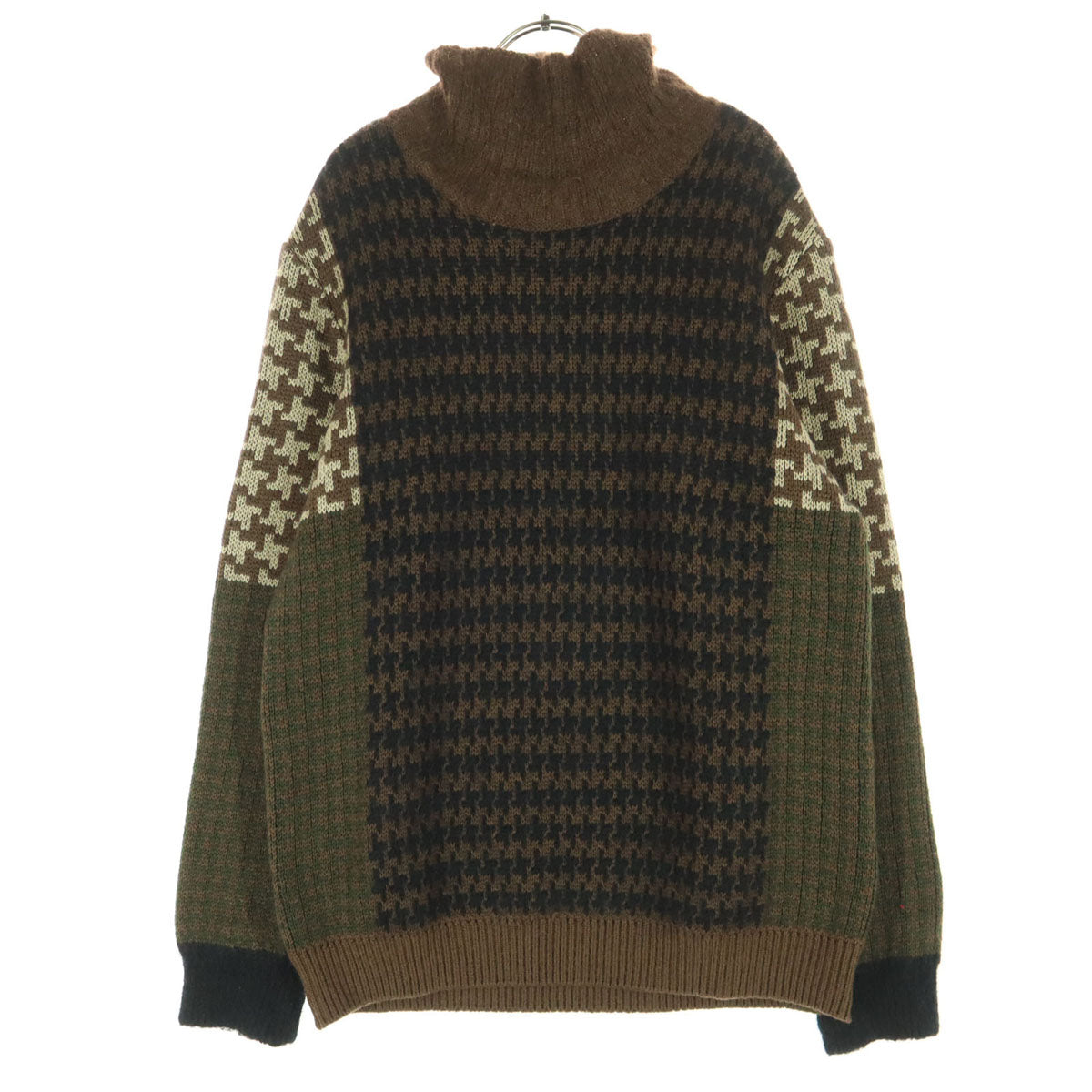 美品 ANSEASON ANREALAGE アンシーズンアンリアレイジ モヘア混 千鳥格好柄 長袖 ハイネック ウール ニット 50 ブラウン系 メンズ