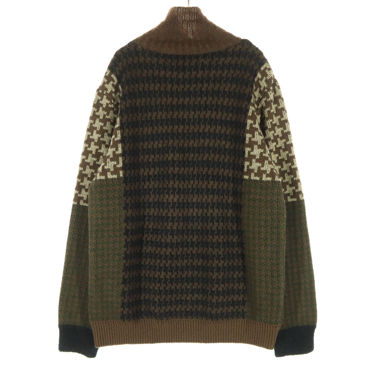 美品 ANSEASON ANREALAGE アンシーズンアンリアレイジ モヘア混 千鳥格好柄 長袖 ハイネック ウール ニット 50 ブラウン系 メンズ