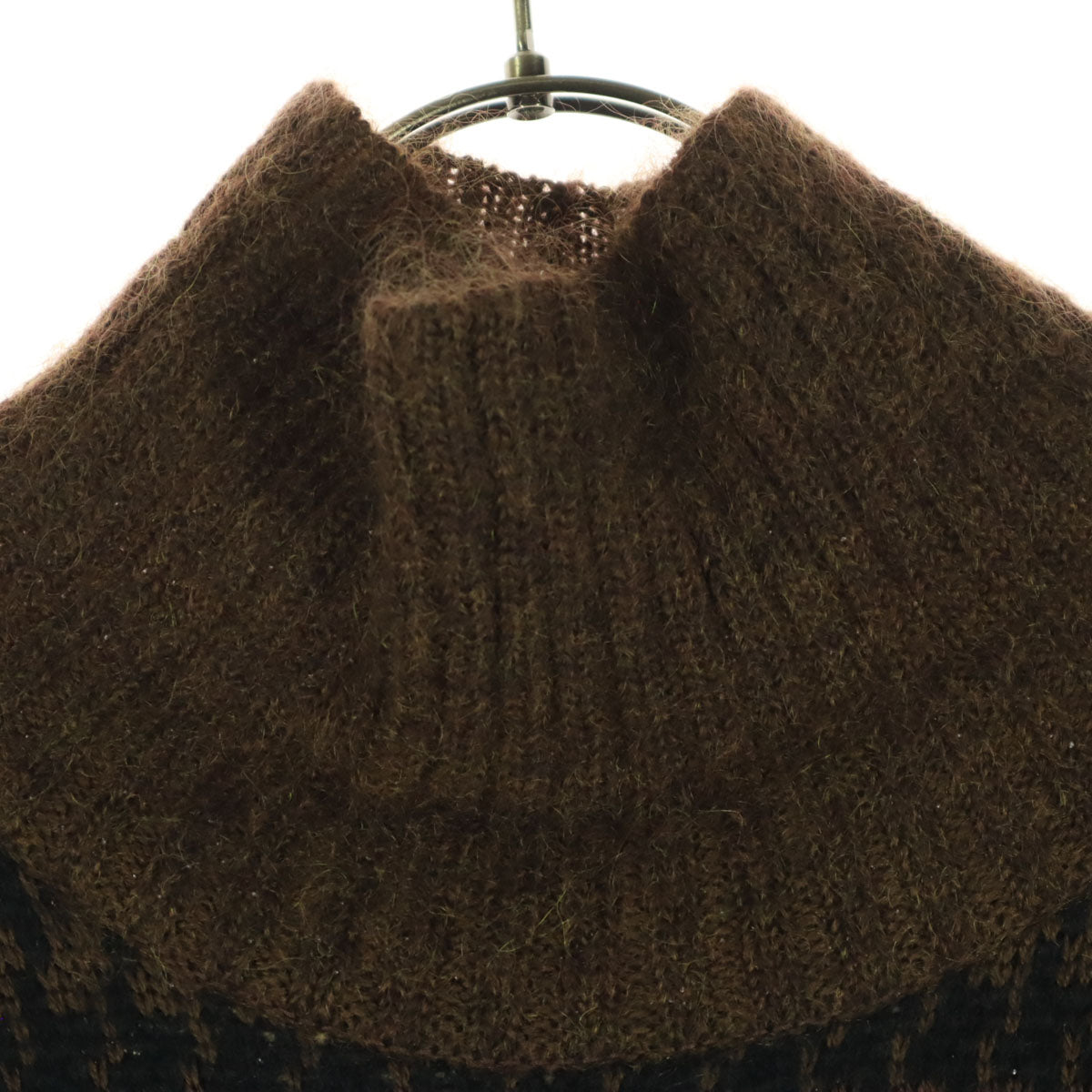 美品 ANSEASON ANREALAGE アンシーズンアンリアレイジ モヘア混 千鳥格好柄 長袖 ハイネック ウール ニット 50 ブラウン系 メンズ