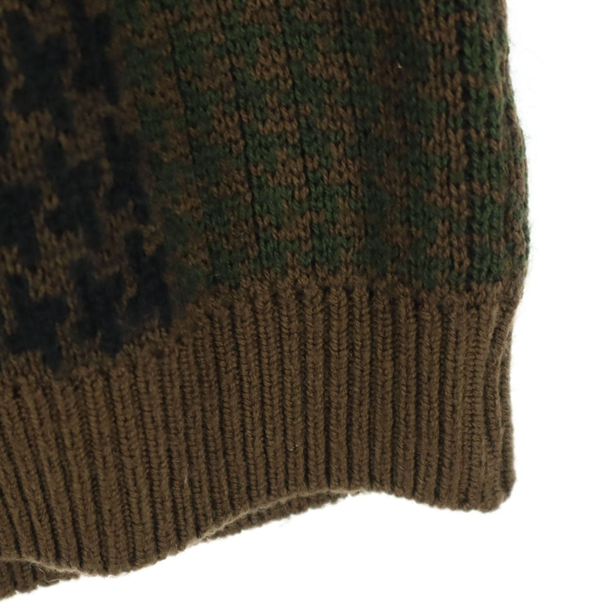 美品 ANSEASON ANREALAGE アンシーズンアンリアレイジ モヘア混 千鳥格好柄 長袖 ハイネック ウール ニット 50 ブラウン系 メンズ