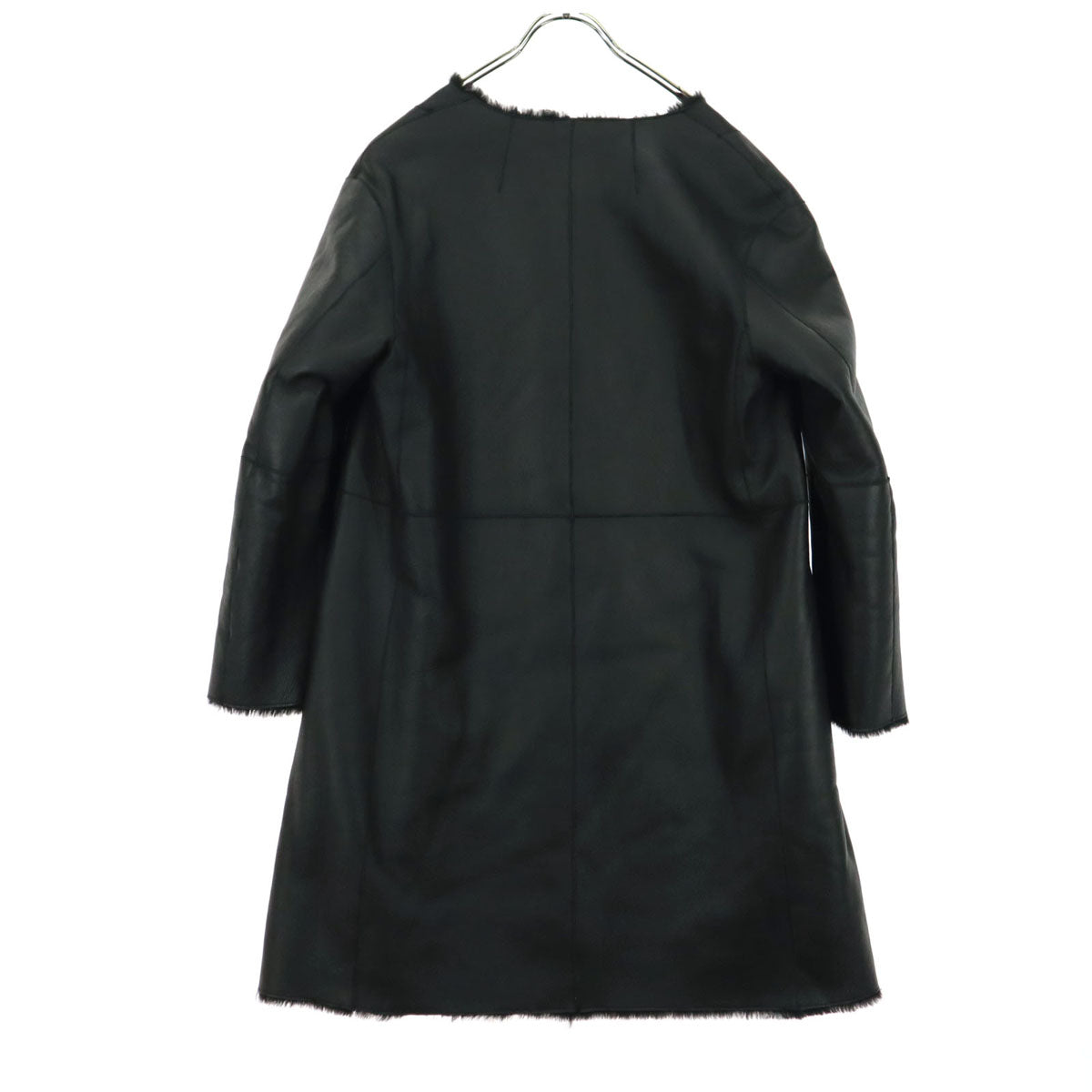 PLATINUM mei-mei プラチナメイメイ 長袖 ノーカラー ムートンコート M-L ブラック レザー 羊革 レディース