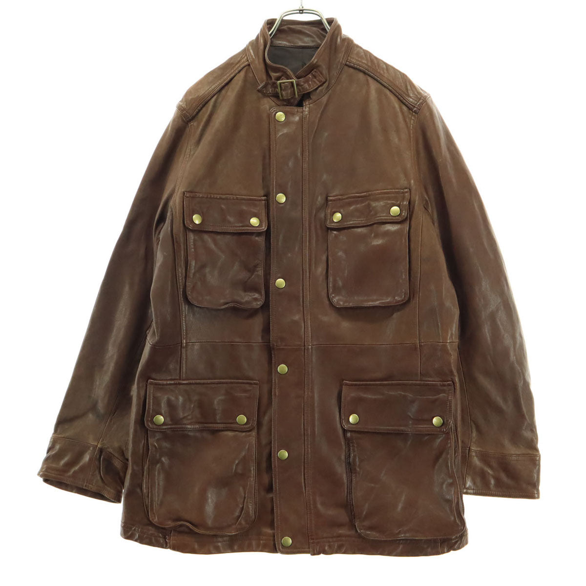 美品 GRANDLY グランドリー 長袖 バイカー レザージャケット M ブラウン 羊皮 メンズ