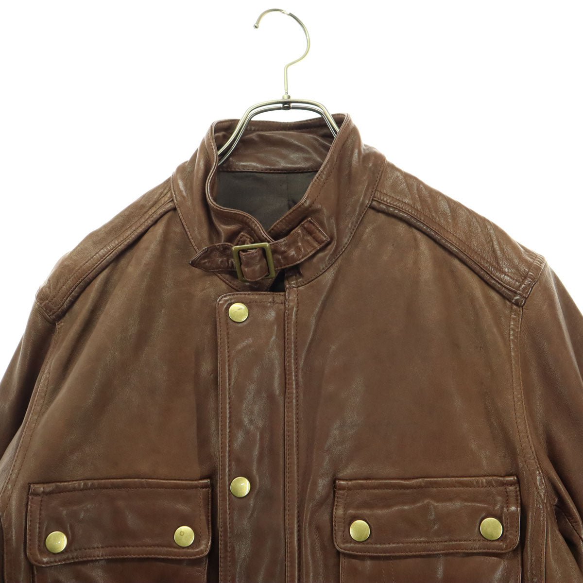 美品 GRANDLY グランドリー 長袖 バイカー レザージャケット M ブラウン 羊皮 メンズ