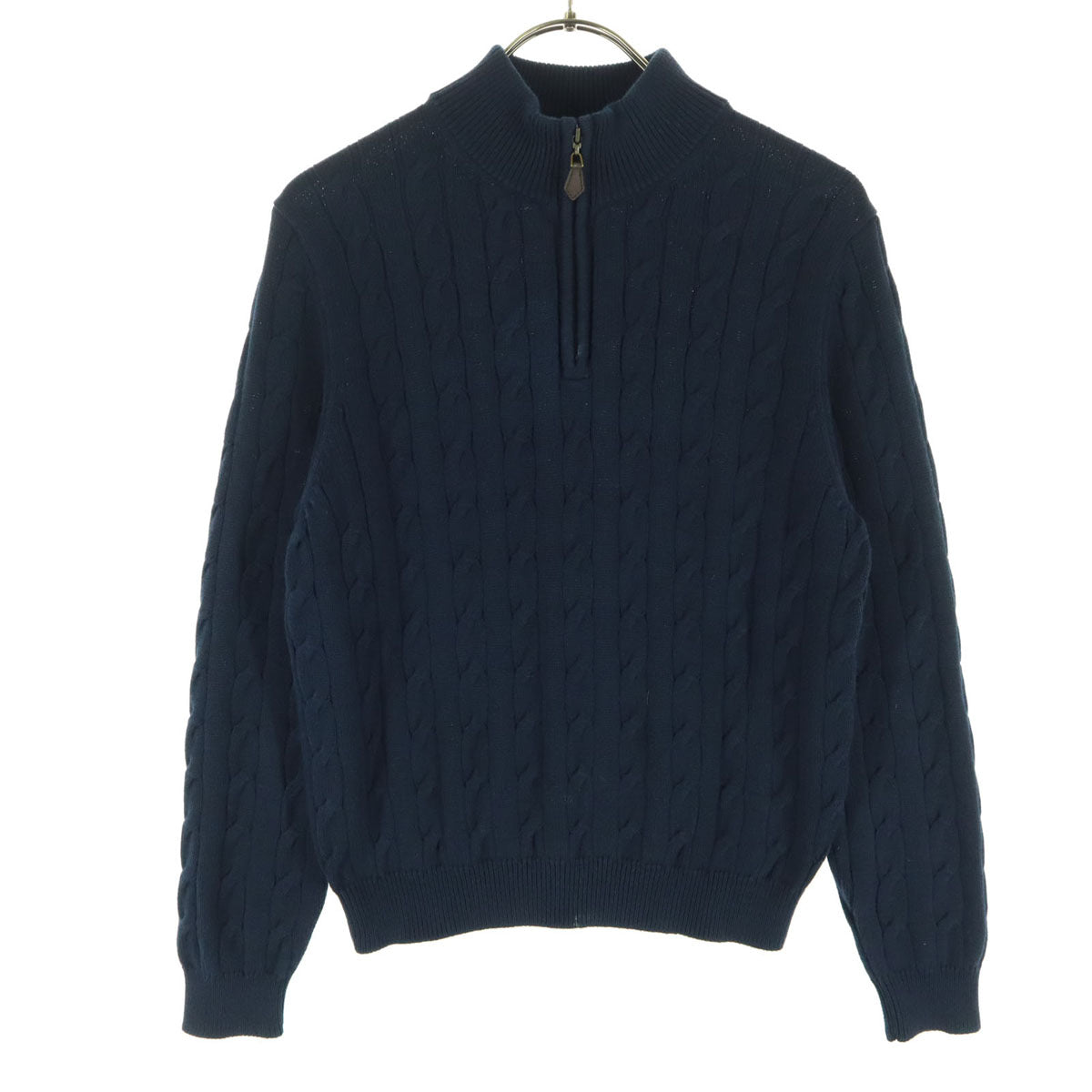 Brooks Brothers ブルックスブラザーズ フィッシャーマン 長袖 ハイネック ハーフジップ ケーブル編み コットン ニット M ネイビー レディース