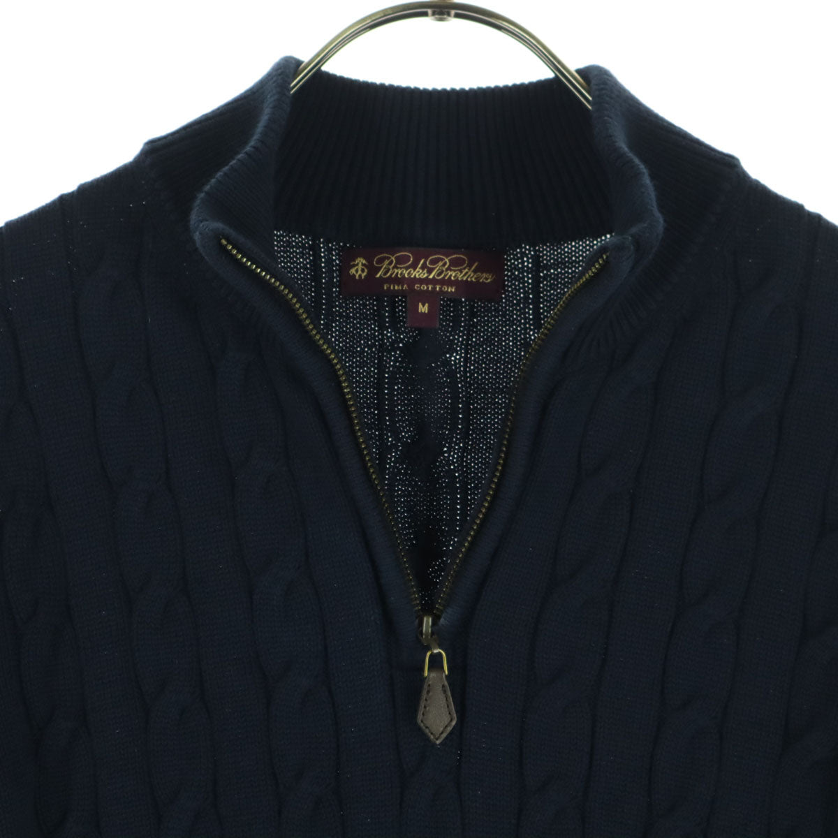 Brooks Brothers ブルックスブラザーズ フィッシャーマン 長袖 ハイネック ハーフジップ ケーブル編み コットン ニット M ネイビー レディース