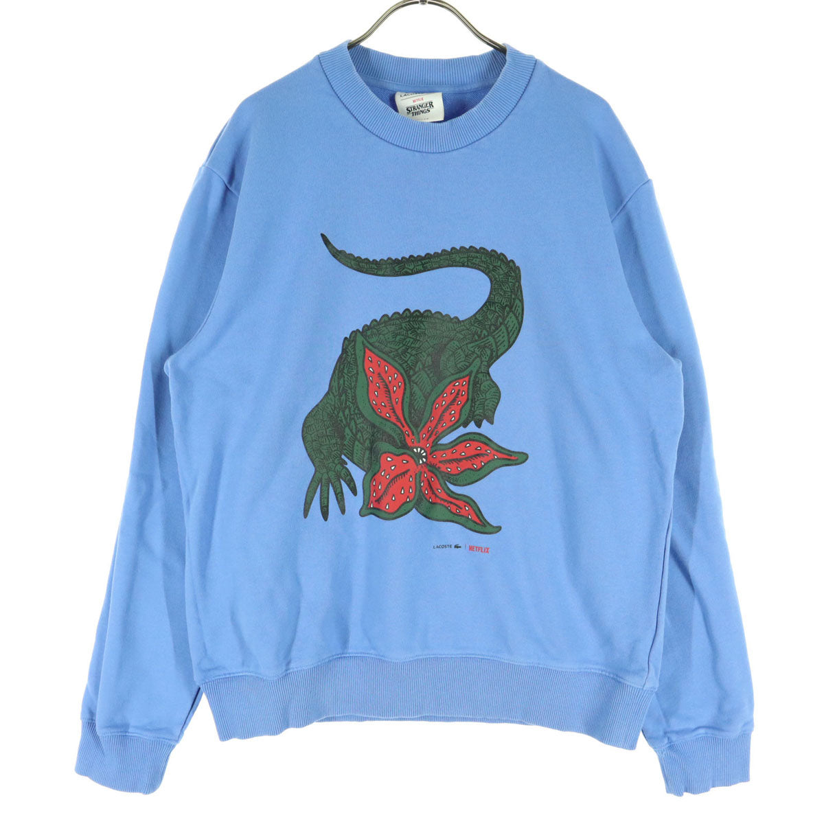 美品 LACOSTE ラコステ STRANGER THINGS コラボ プリント 長袖 トレーナー ブルー スウェット ストレンジャーシングス ネットフリックス メンズ
