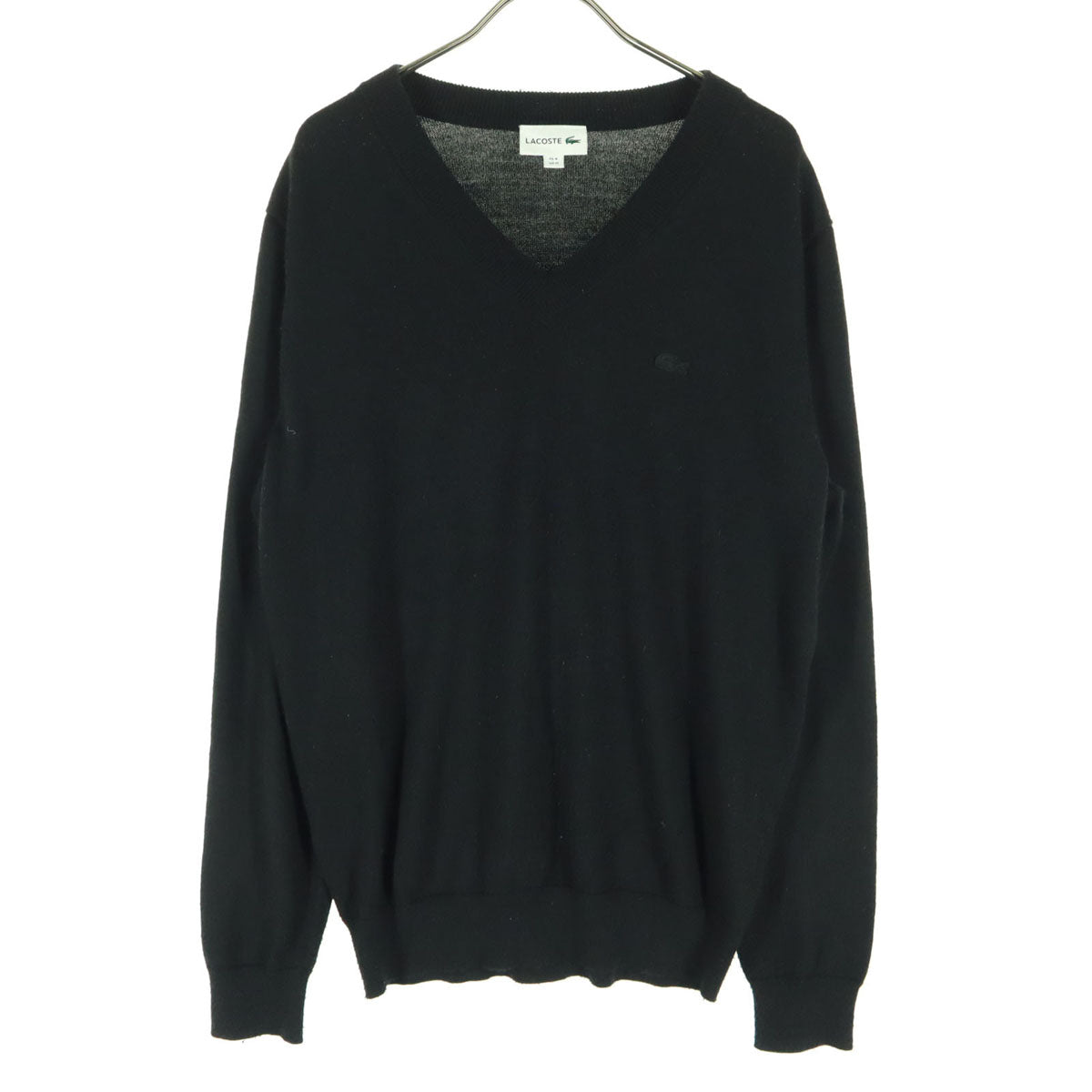 LACOSTE ラコステ ワンポイントロゴ 長袖 Vネック ニット M ブラック セーター メンズ