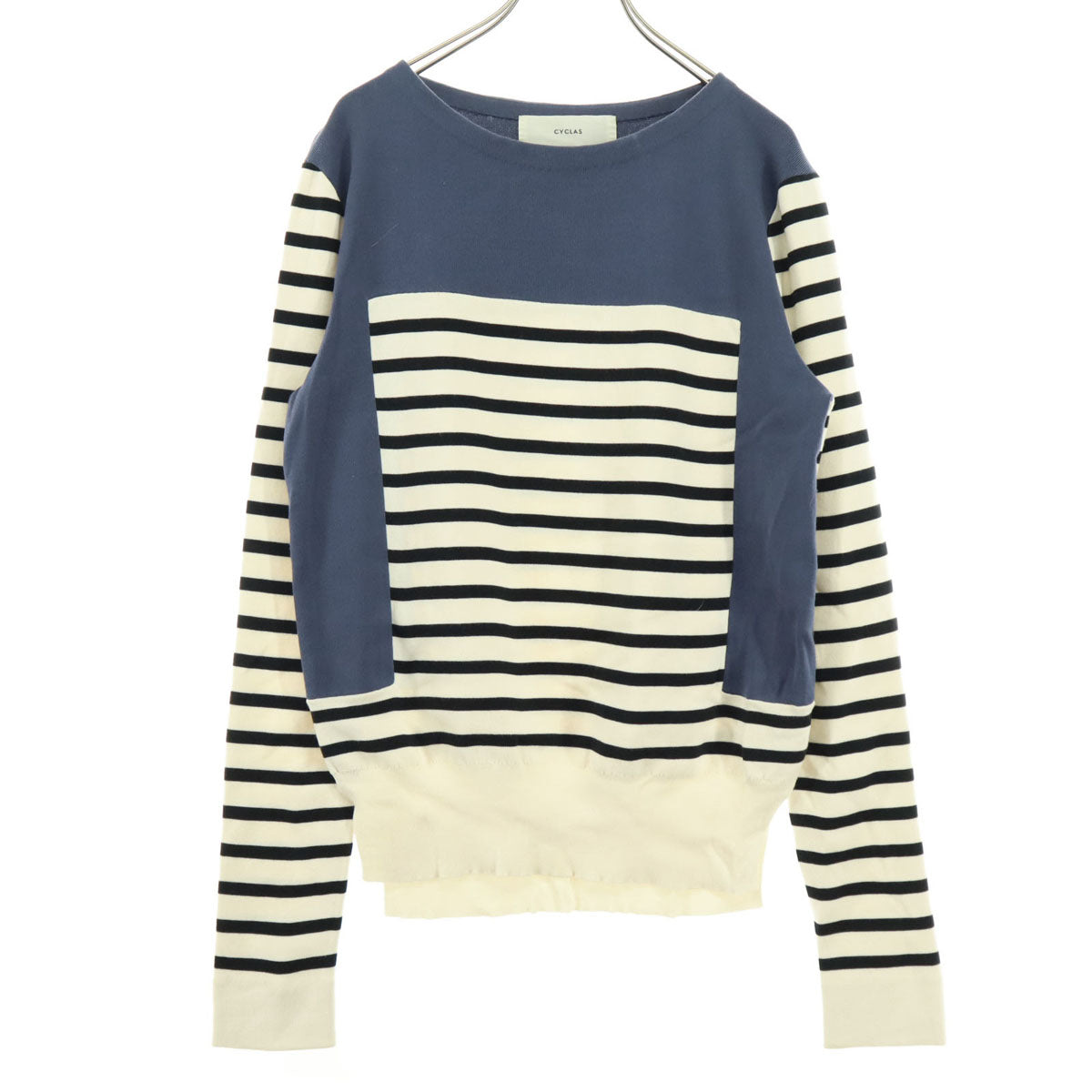 美品 CYCLAS クラシス 日本製 ボーダー柄 長袖 切り替え ニット S アイボリー系 レディース