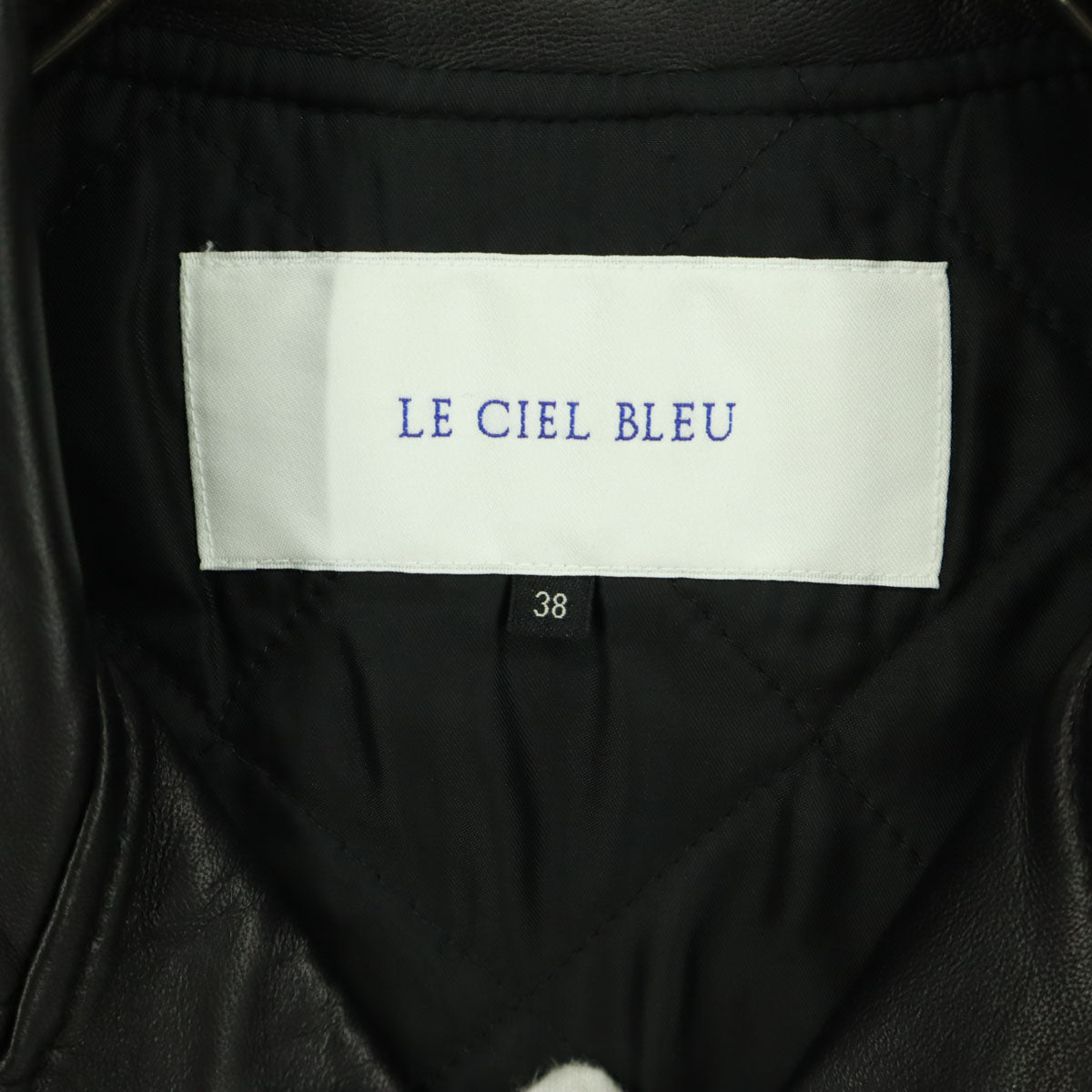 LE CIEL LEU ルシエルブルー 長袖 レザー ダブルライダースジャケット 38 ブラック 羊革 レディース