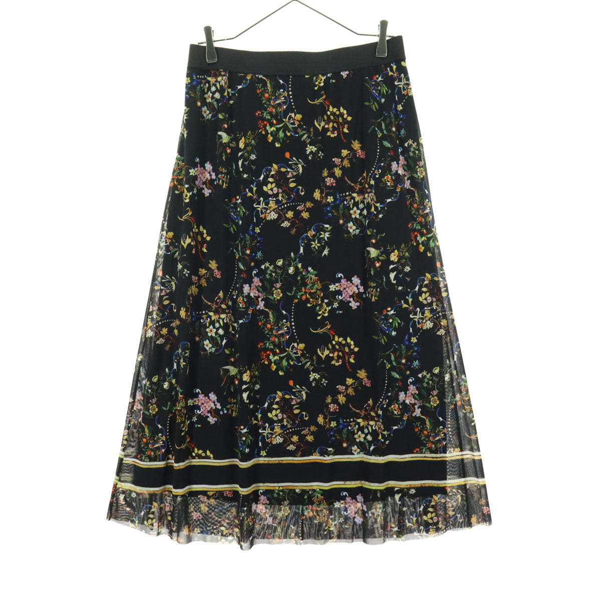 美品 VIVIENNE TAM ヴィヴィアンタム 日本製 花柄 ロング丈 フレアスカート 42 ブラック レディース