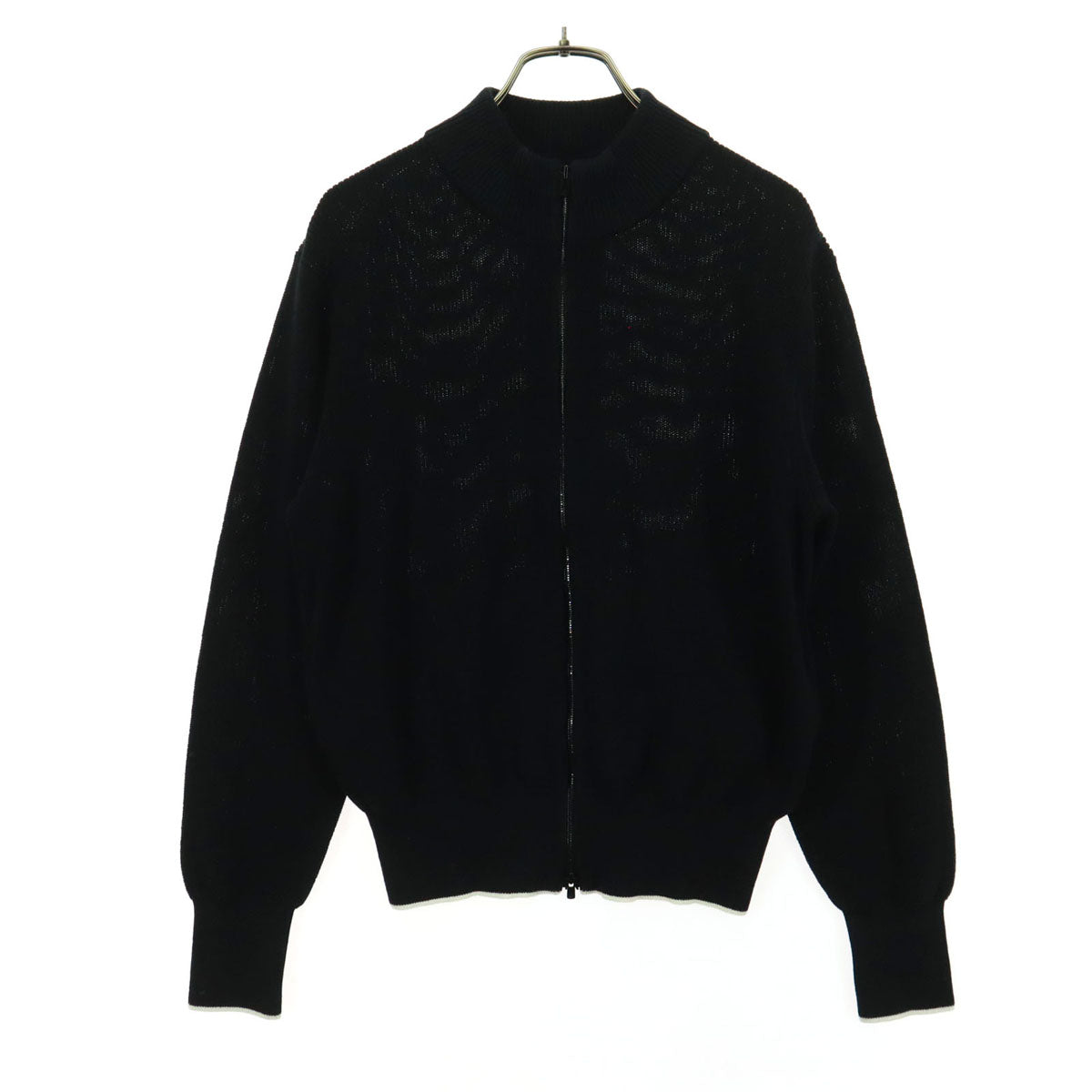 PLAIN PEOPLE プレインピープル バイカラー 長袖 ダブルジップ コットン ニットジャケット 4 ブラック レディース