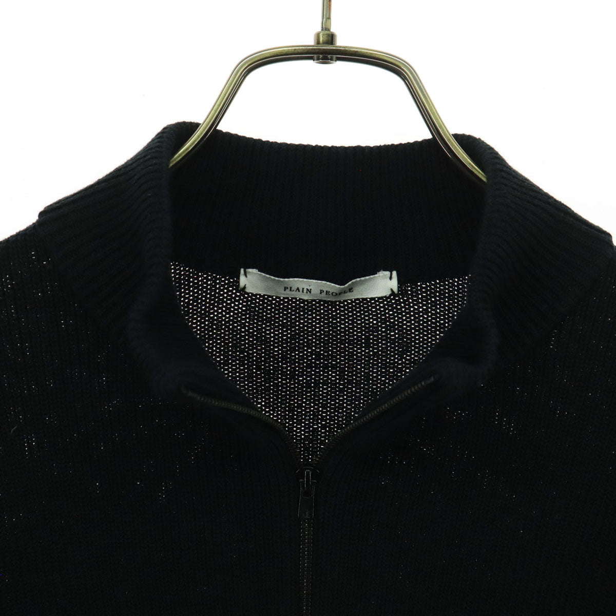 PLAIN PEOPLE プレインピープル バイカラー 長袖 ダブルジップ コットン ニットジャケット 4 ブラック レディース