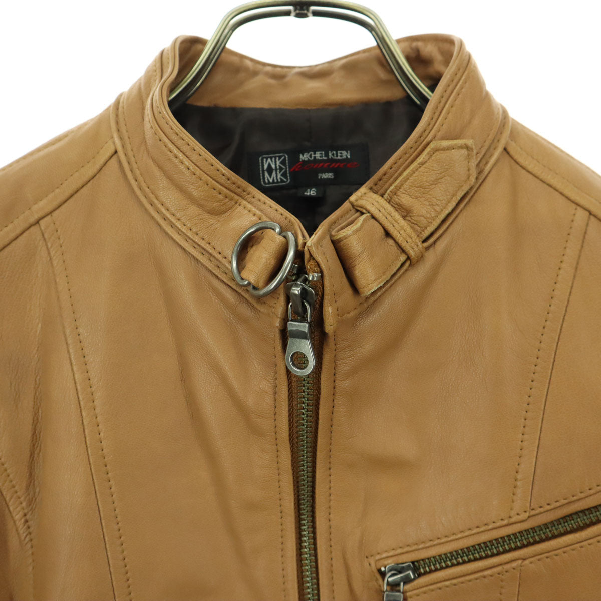 MICHEL KLEIN ミッシェルクラン 長袖 レザー シングルライダースジャケット 46 ブラウン 山羊革 レディース