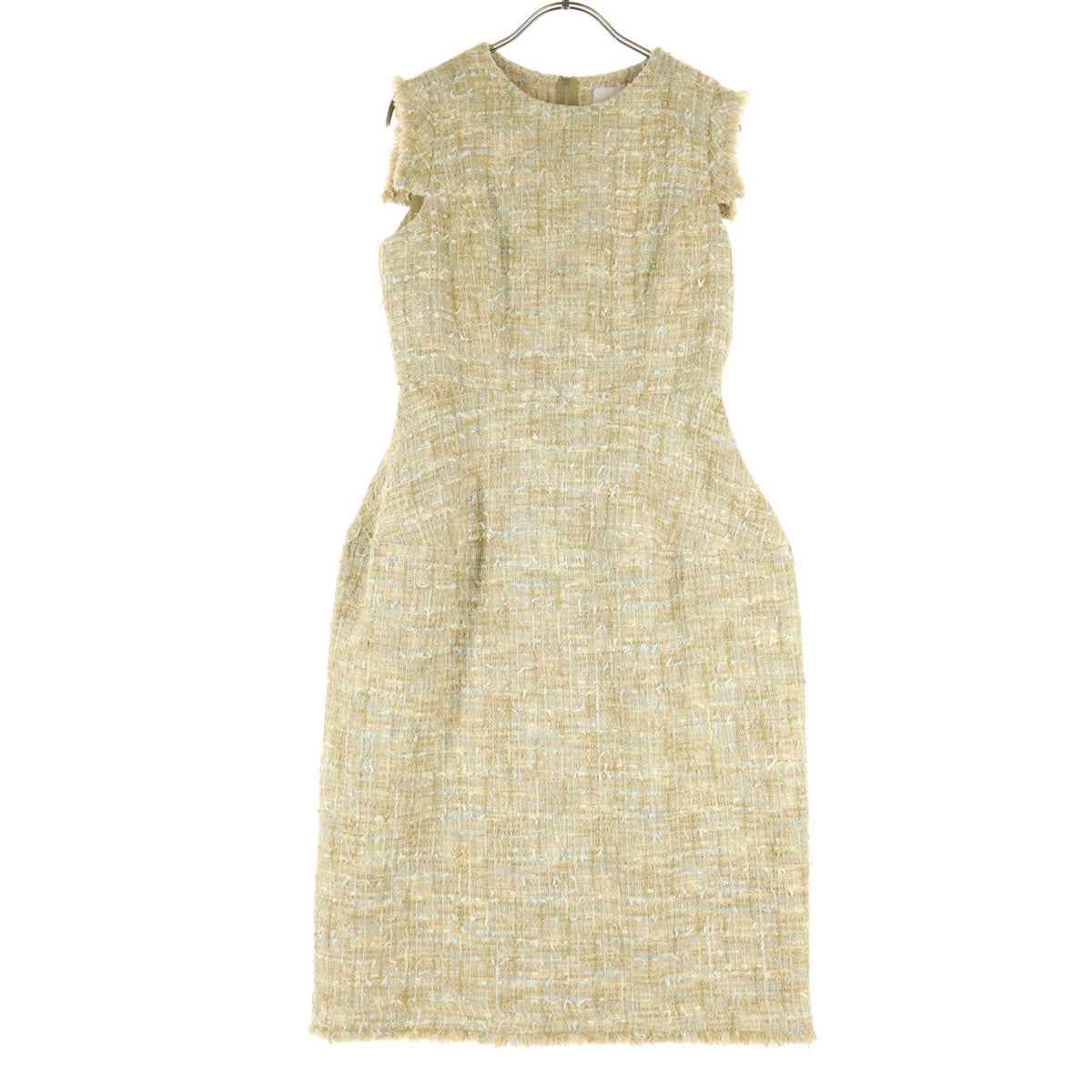 美品 CELFORD セルフォード ウール混 フレンチスリーブ ツイード ニット 膝丈ワンピース 36 ブラウン系 レディース