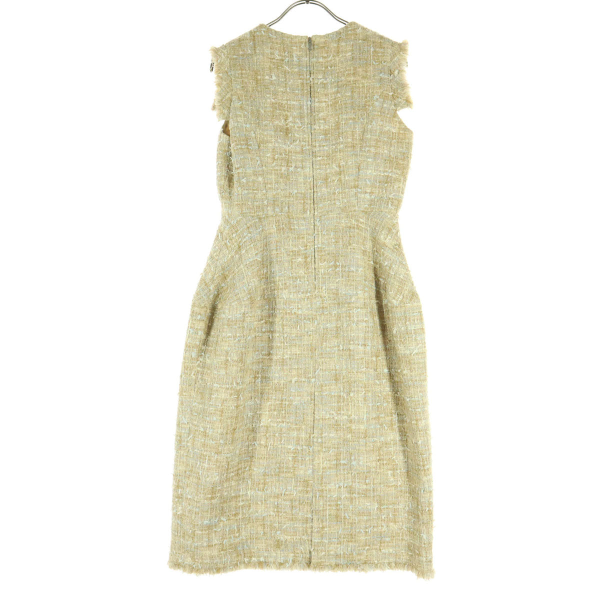 美品 CELFORD セルフォード ウール混 フレンチスリーブ ツイード ニット 膝丈ワンピース 36 ブラウン系 レディース