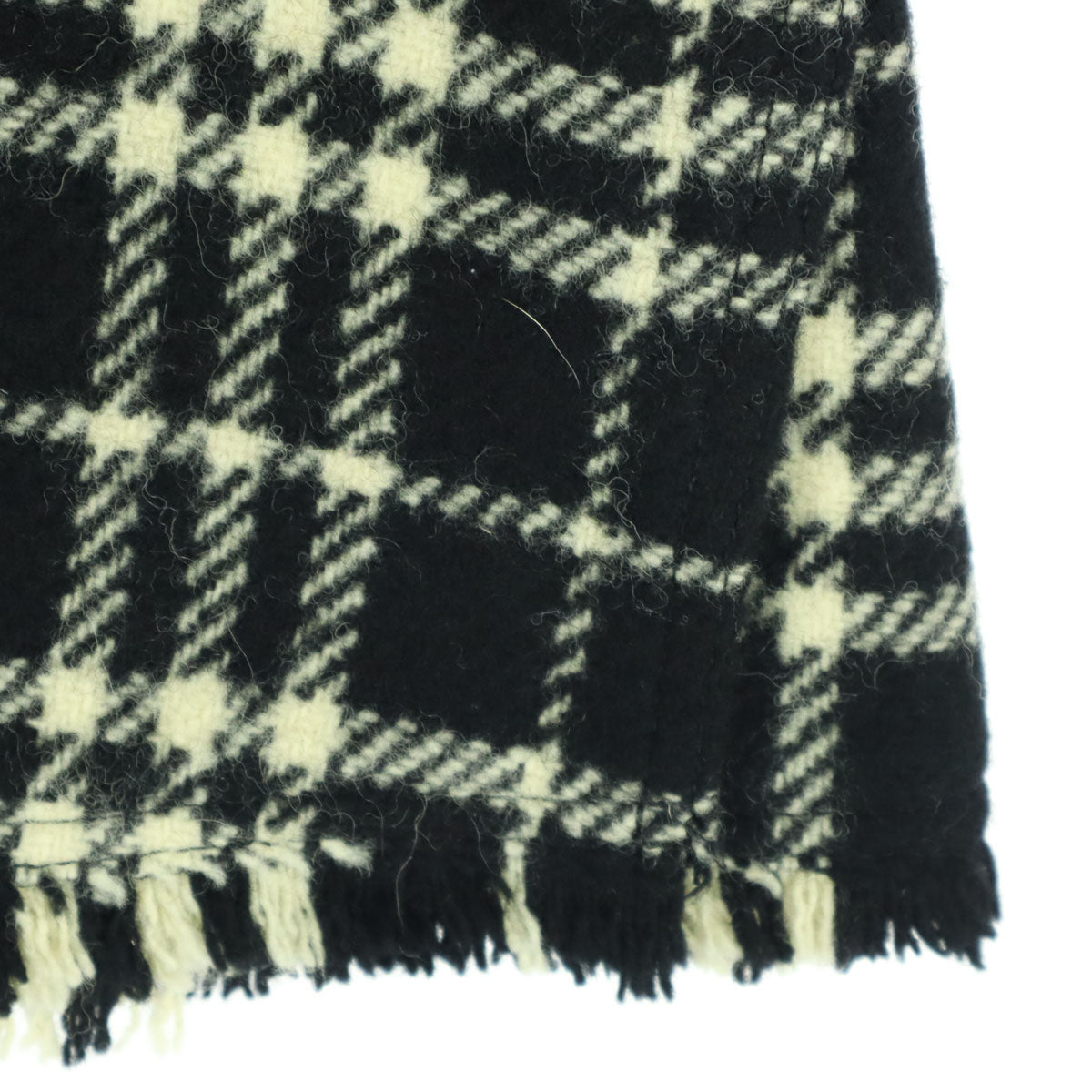 美品 BURBERRY LONDON バーバリーロンドン チェック柄 ミディスカート 38 ブラック系 裾 フリンジ レディース