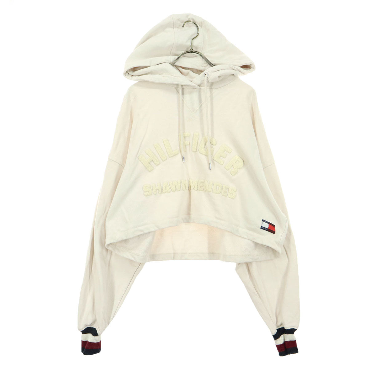 TOMMY HILFIGER トミーヒルフィガー SHAWN MENDES コラボ 長袖 ショート丈 スウェットパーカー M ベージュ系 ショーンメンデス レディース