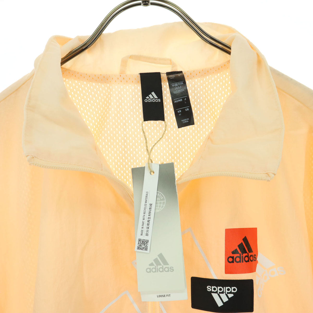 未使用 adidas アディダス ロゴプリント 長袖 ハイネック ジップ ナイロンジャケット L ピンク系 レディース