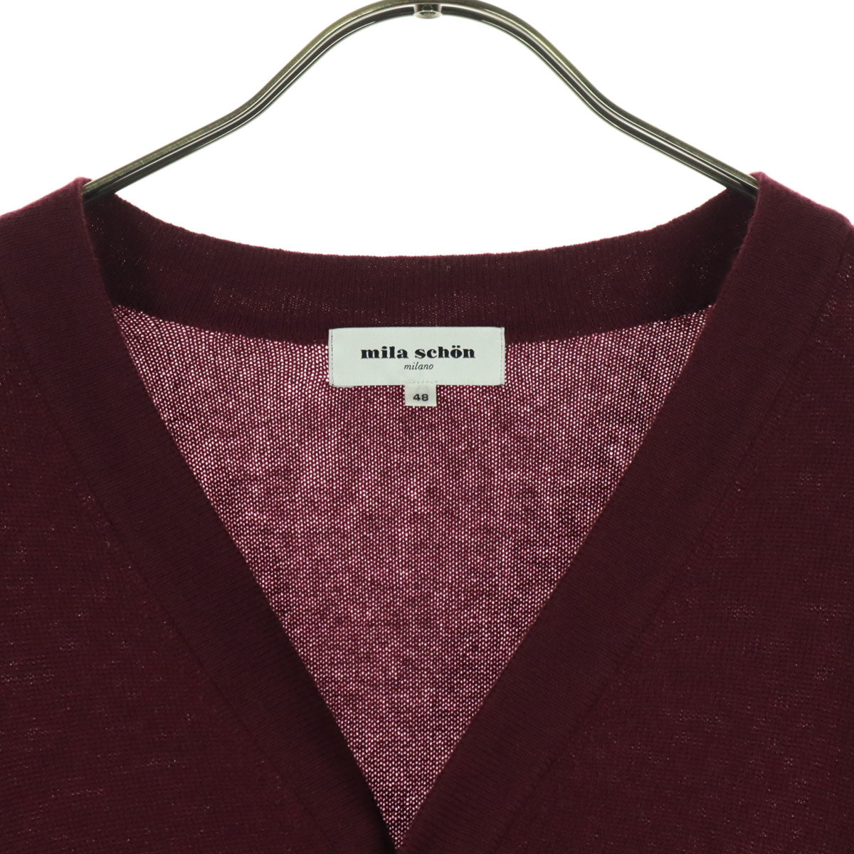 mila schon ミラショーン カシミヤ 日本製 刺繍ロゴ 長袖 ニットカーディガン 48 レッド系 メンズ
