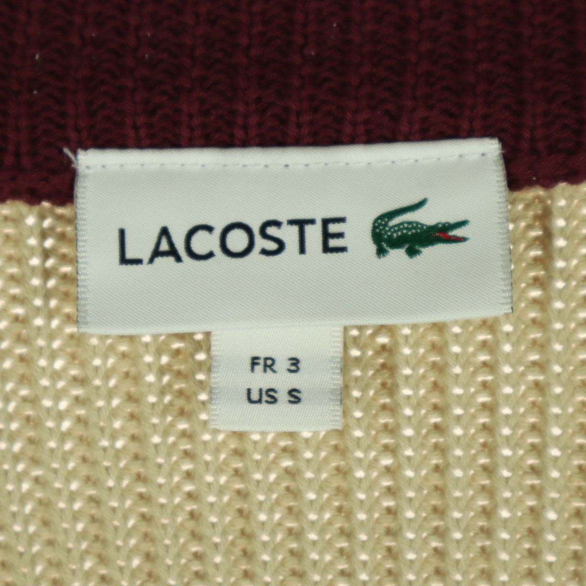 LACOSTE ラコステ バイカラー ワッペン 長袖 コットン ニットカーディガン S ベージュ系 メンズ