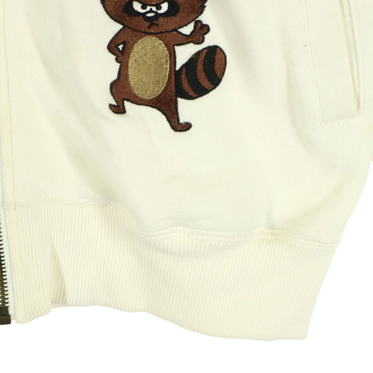 KARAKURI TAMASHII 絡繰魂 アニマル柄 長袖 ジップジャケット M アイボリー タヌキ レディース