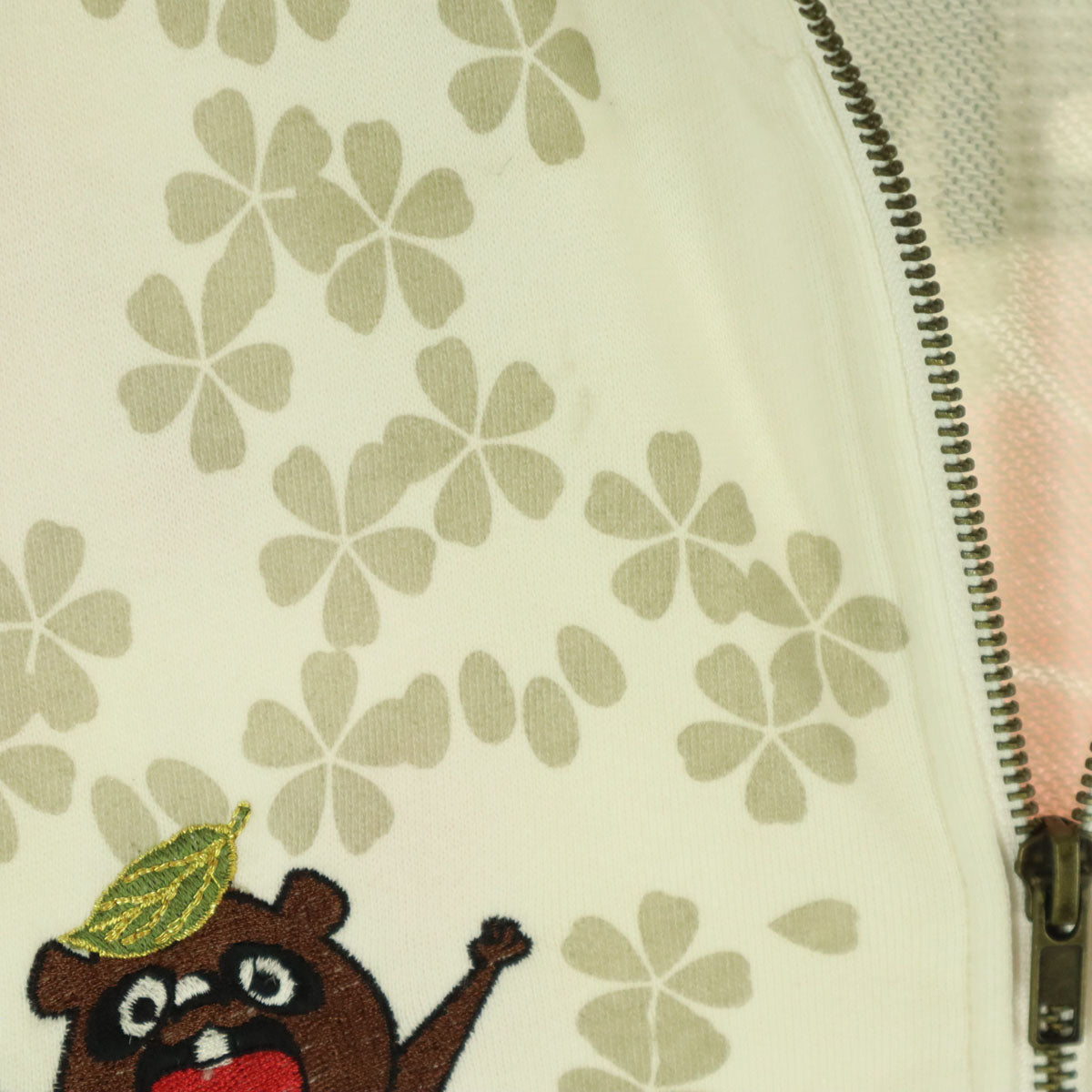 KARAKURI TAMASHII 絡繰魂 アニマル柄 長袖 ジップジャケット M アイボリー タヌキ レディース