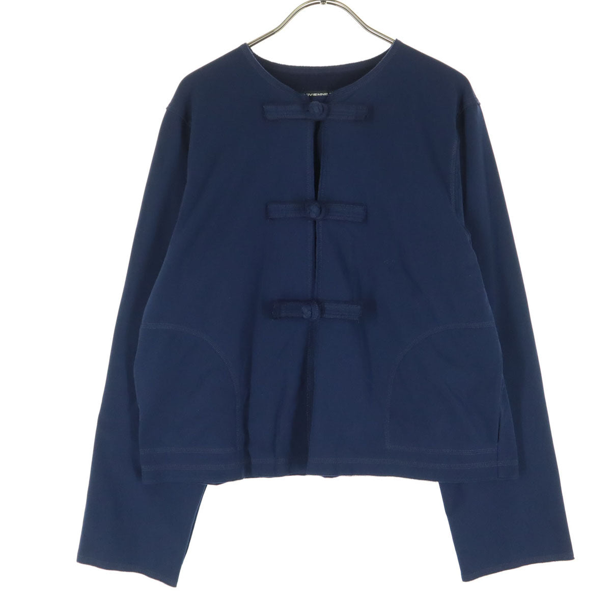 美品 VIVIENNE TAM ヴィヴィアンタム 日本製 長袖 チャイナボタン ノーカラージャケット 42 ブルー レディース