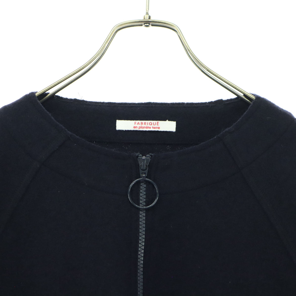 FABRIQUE en planete ferre ファブリケアンプラネテール 長袖 ノーカラー ジップジャケット 38 ブラック レディース