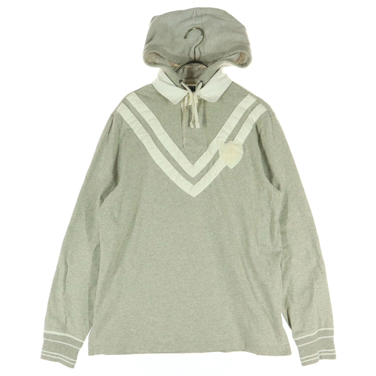 Polo by Ralph Lauren ポロバイラルフローレン コットン ワッペン 長袖 フード付き ラガーシャツ M グレー メンズ