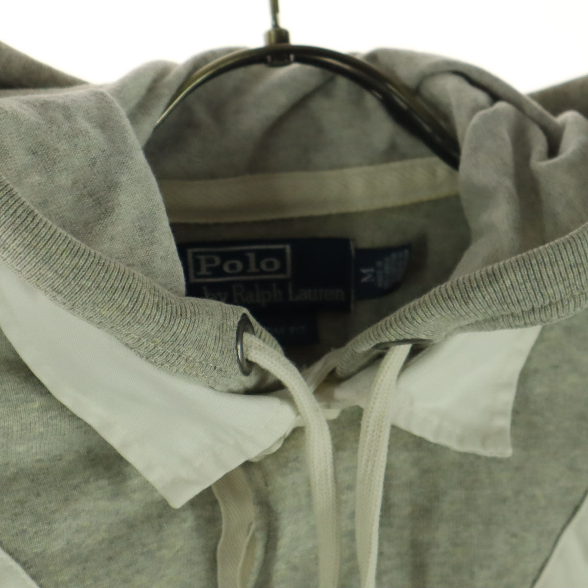 Polo by Ralph Lauren ポロバイラルフローレン コットン ワッペン 長袖 フード付き ラガーシャツ M グレー メンズ