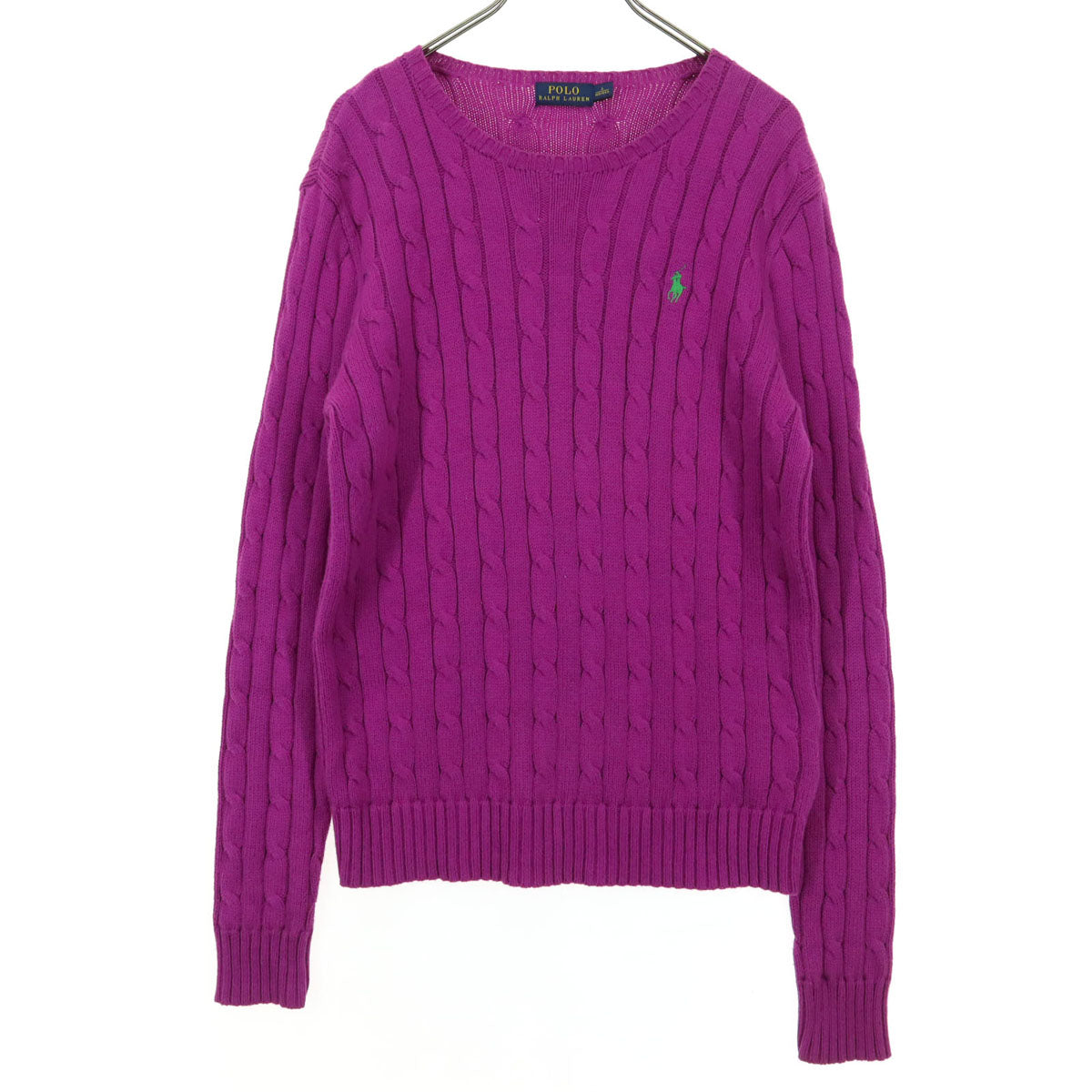 美品 POLO RALPH LAUREN ポロラルフローレン ワンポイントロゴ 長袖 ケーブル編み コットン ニット S ピンク系 フィッシャーマン レディース