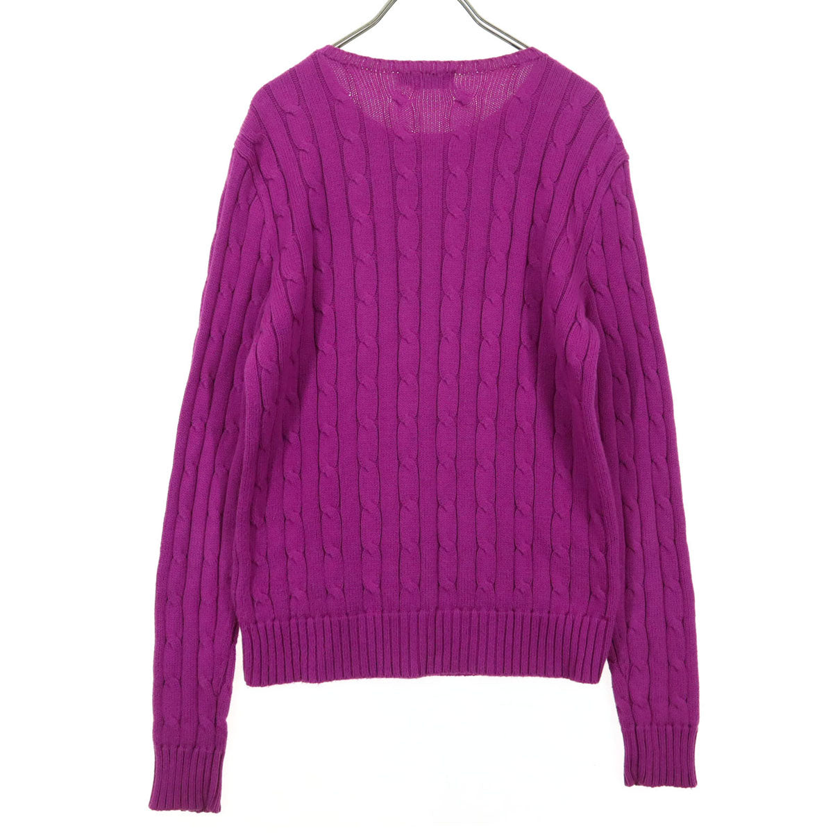 美品 POLO RALPH LAUREN ポロラルフローレン ワンポイントロゴ 長袖 ケーブル編み コットン ニット S ピンク系 フィッシャーマン レディース