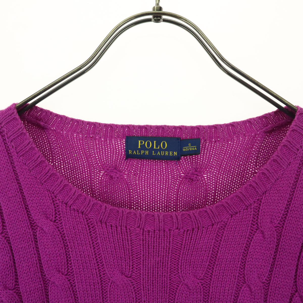 美品 POLO RALPH LAUREN ポロラルフローレン ワンポイントロゴ 長袖 ケーブル編み コットン ニット S ピンク系 フィッシャーマン レディース