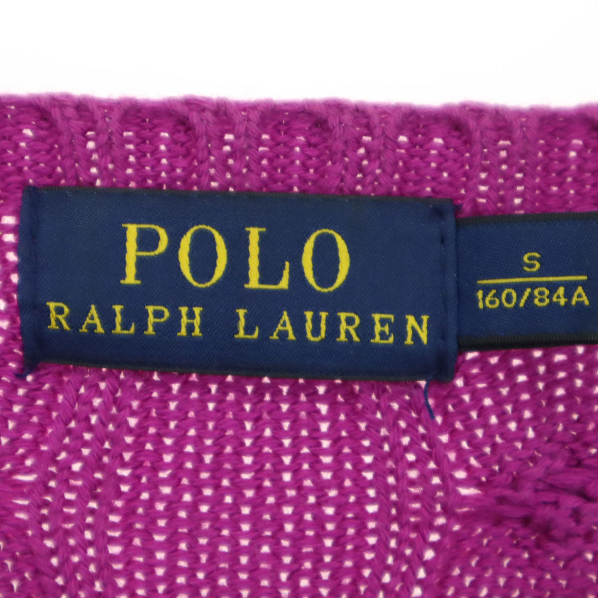 美品 POLO RALPH LAUREN ポロラルフローレン ワンポイントロゴ 長袖 ケーブル編み コットン ニット S ピンク系 フィッシャーマン レディース