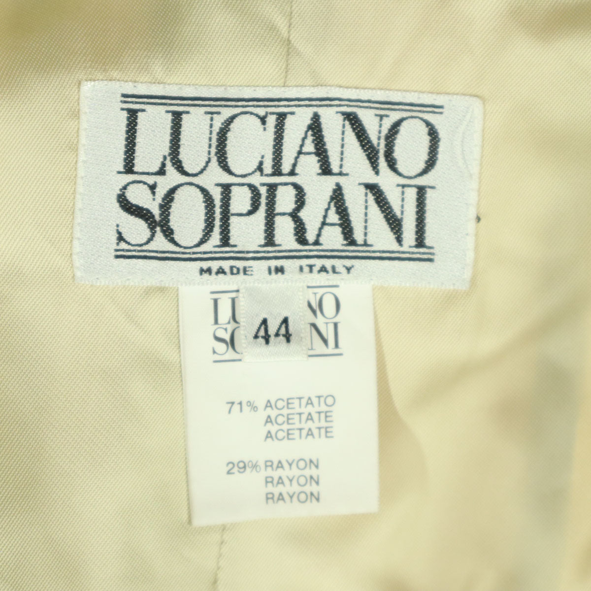 Luciano Soprani ルチアーノ・ソプラーニ イタリア製 ストライプ柄 ノーカラー ビッグサイズ 肩パッド ジャケット 44 ベージュ系 レディース