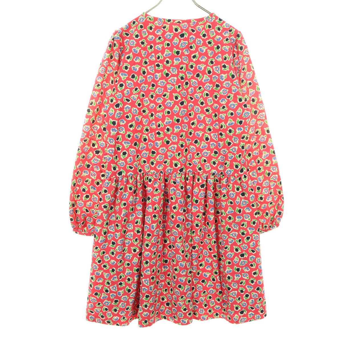 美品 To b. by agns b トゥービーバイアニエスベー 花柄 長袖 ハーフボタン シャツワンピース 38 レッド 膝丈 レディース