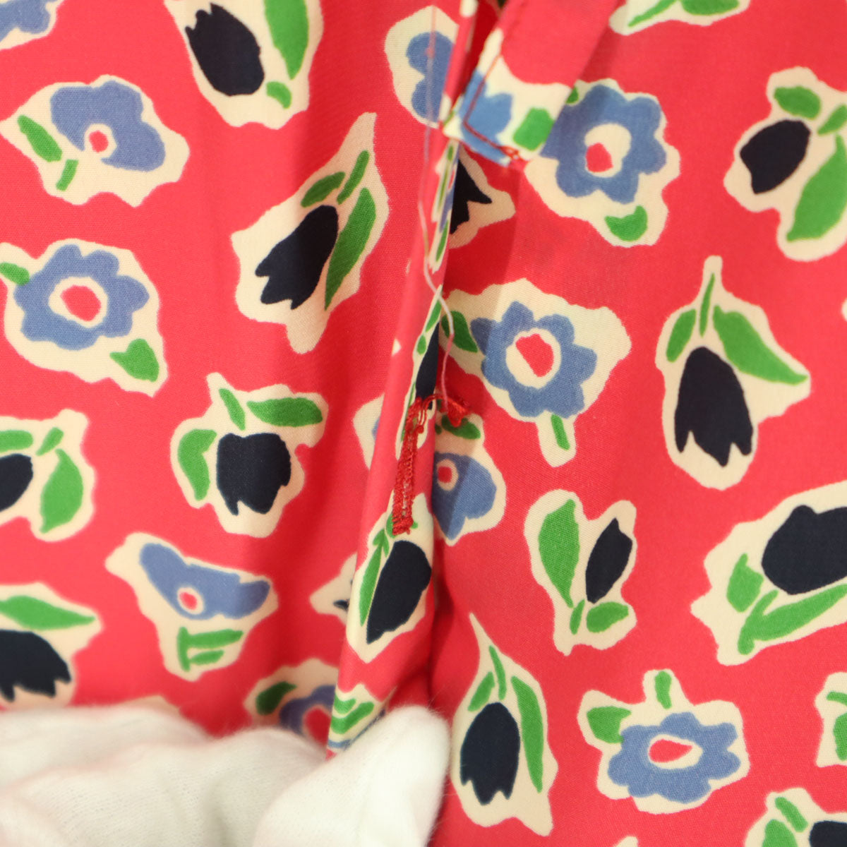 美品 To b. by agns b トゥービーバイアニエスベー 花柄 長袖 ハーフボタン シャツワンピース 38 レッド 膝丈 レディース