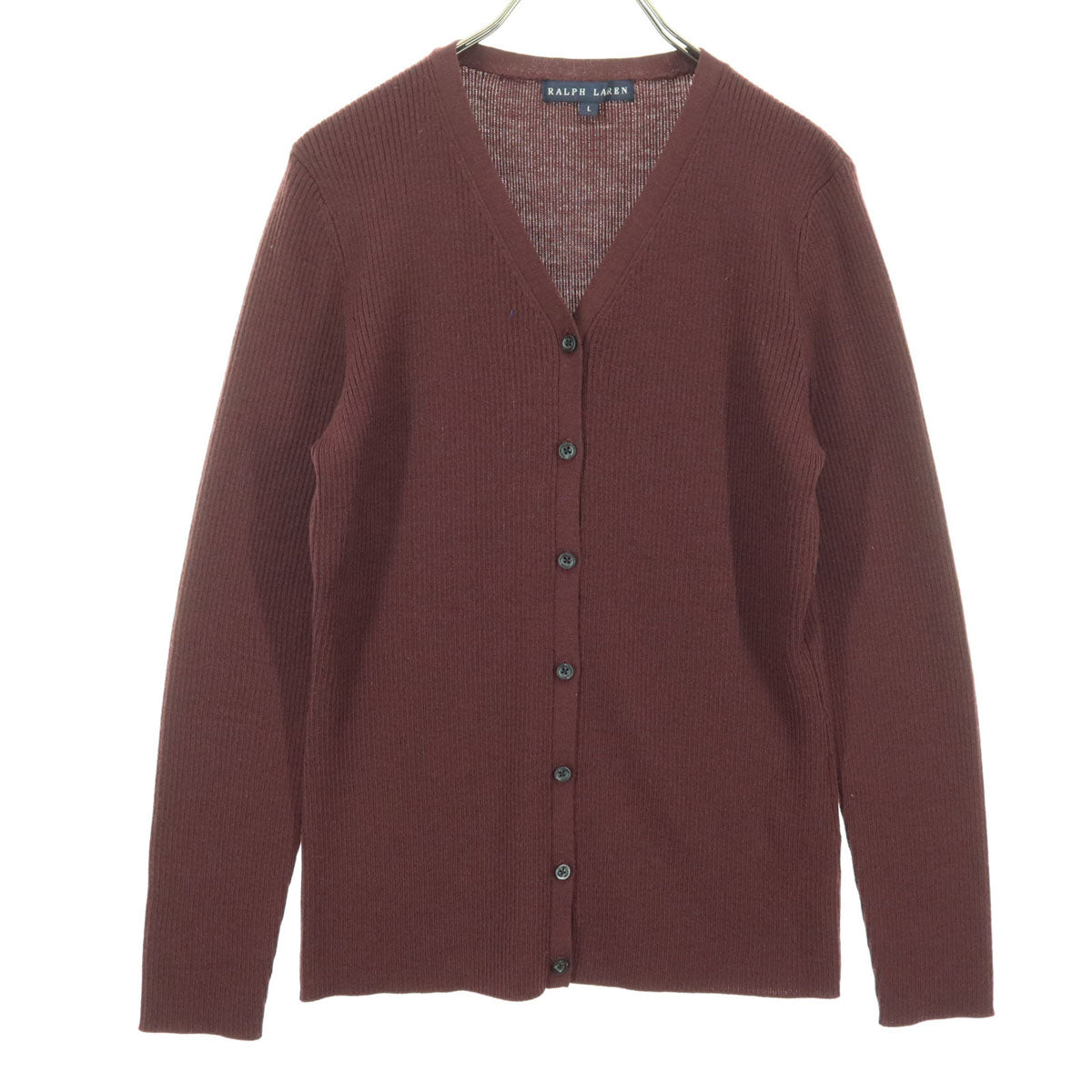 RALPH LAUREN ラルフローレン 長袖 ウール ニットカーディガン L ワインレッド系 レディース