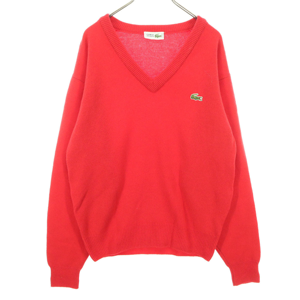 CHEMISE LACOSTE シュミーズラコステ 90s オールド ロゴワッペン 長袖 Vネック ウール セーター 2 レッド メンズ