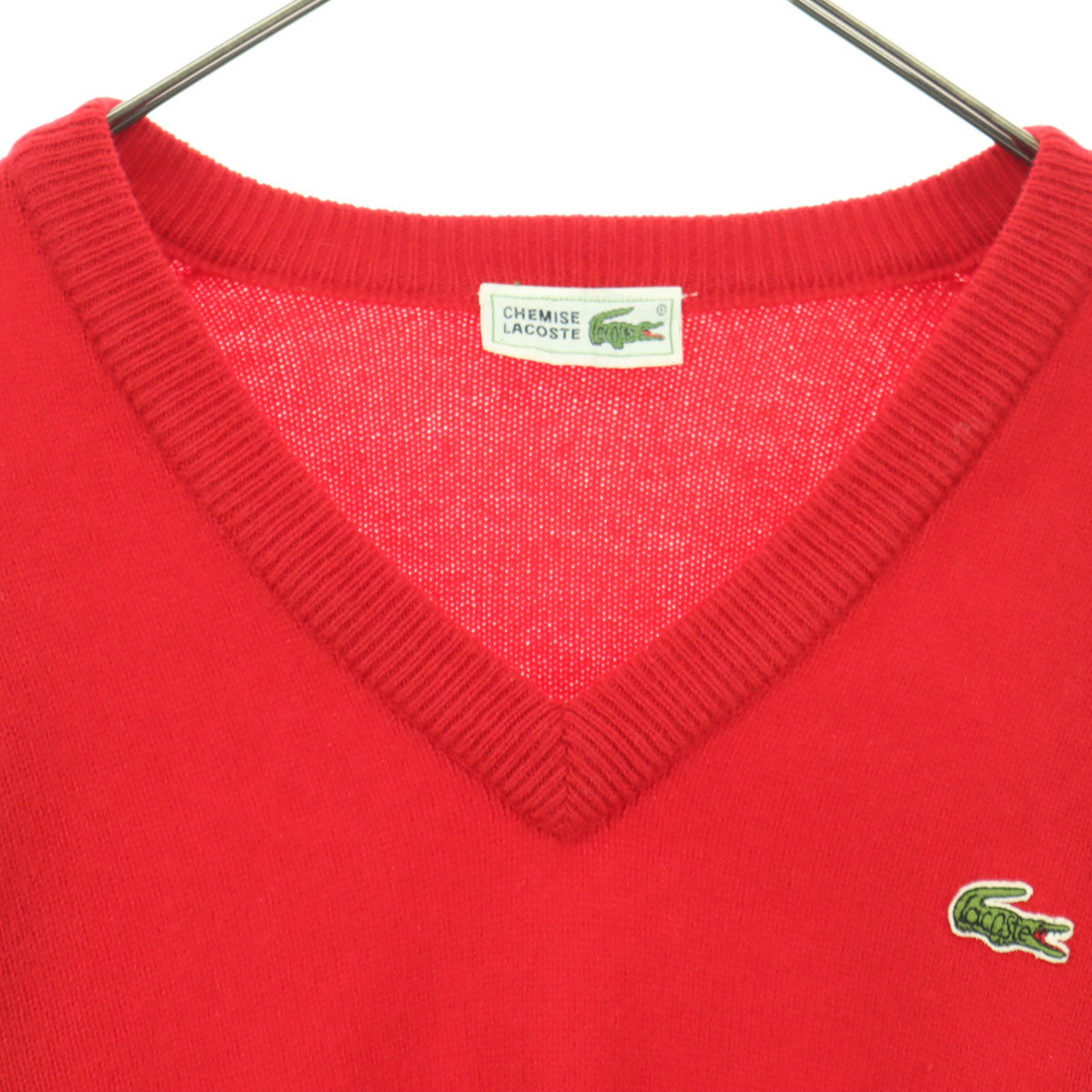 CHEMISE LACOSTE シュミーズラコステ 90s オールド ロゴワッペン 長袖 Vネック ウール セーター 2 レッド メンズ
