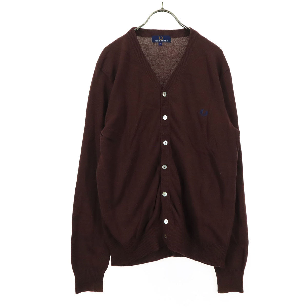 FRED PERRY フレッドペリー ワンポイントロゴ 長袖 Vネック コットン ニットカーディガン L ブラウン メンズ