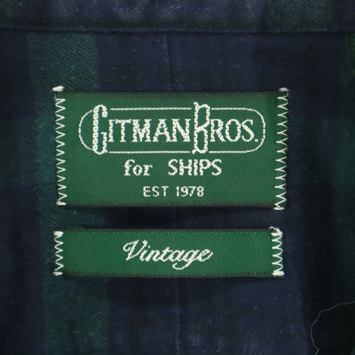 GITMANBROS. ギットマンブラザーズ USA SHIPS シップス 別注 チェック柄 長袖 ボタンダウンシャツ 15 1/2 ネイビー系 グリーン メンズ