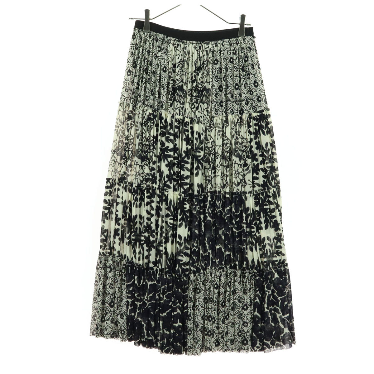 美品 VIVIENNE TAM ヴィヴィアンタム 総柄 花柄 ロング丈 プリーツスカート 40 ブラック レディース