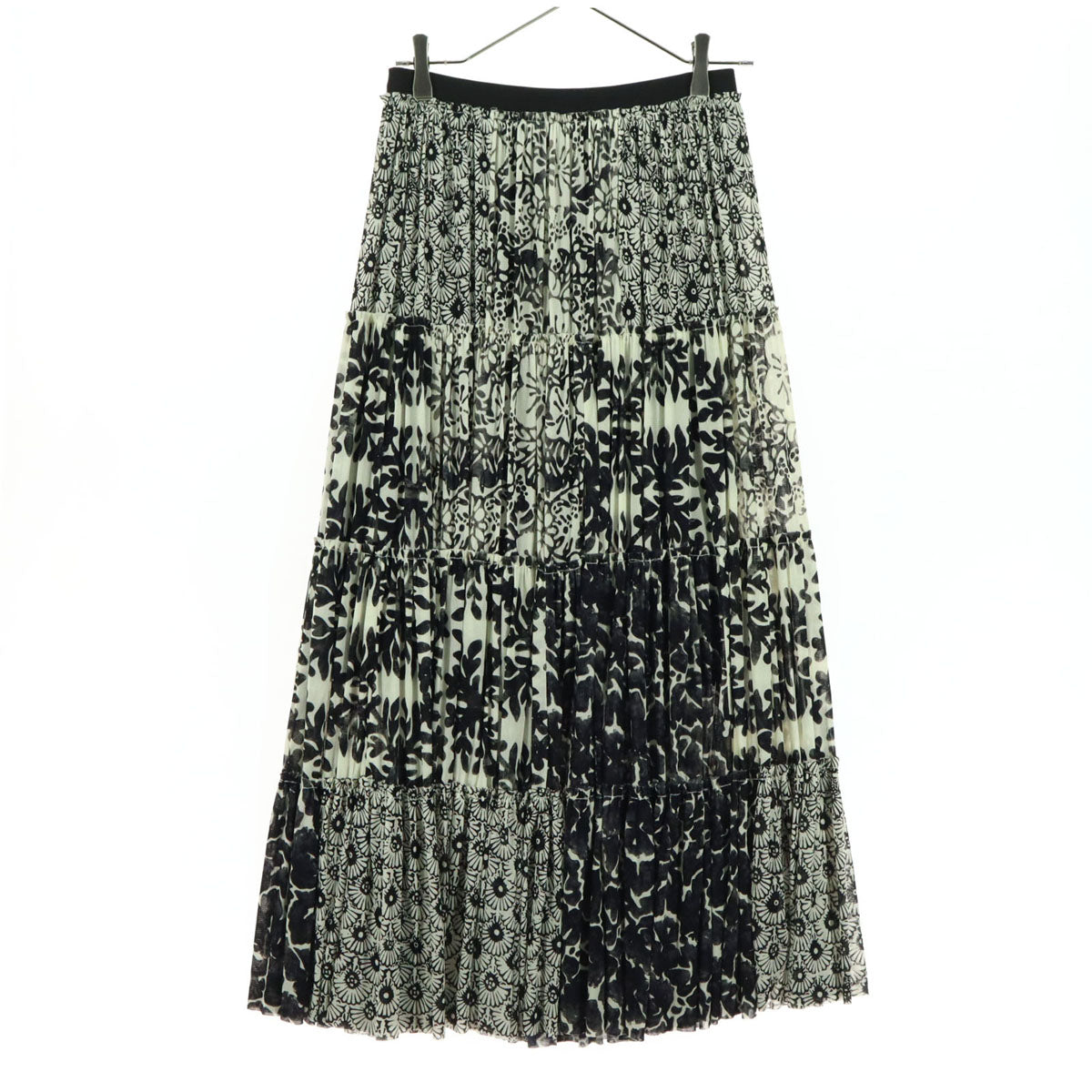 美品 VIVIENNE TAM ヴィヴィアンタム 総柄 花柄 ロング丈 プリーツスカート 40 ブラック レディース